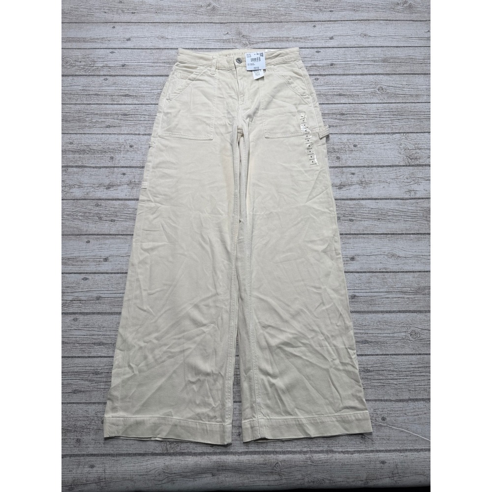 NEW American Eagle Carpenter Pants Women's 4 Beige Wide Leg High Rise Baggy Fit